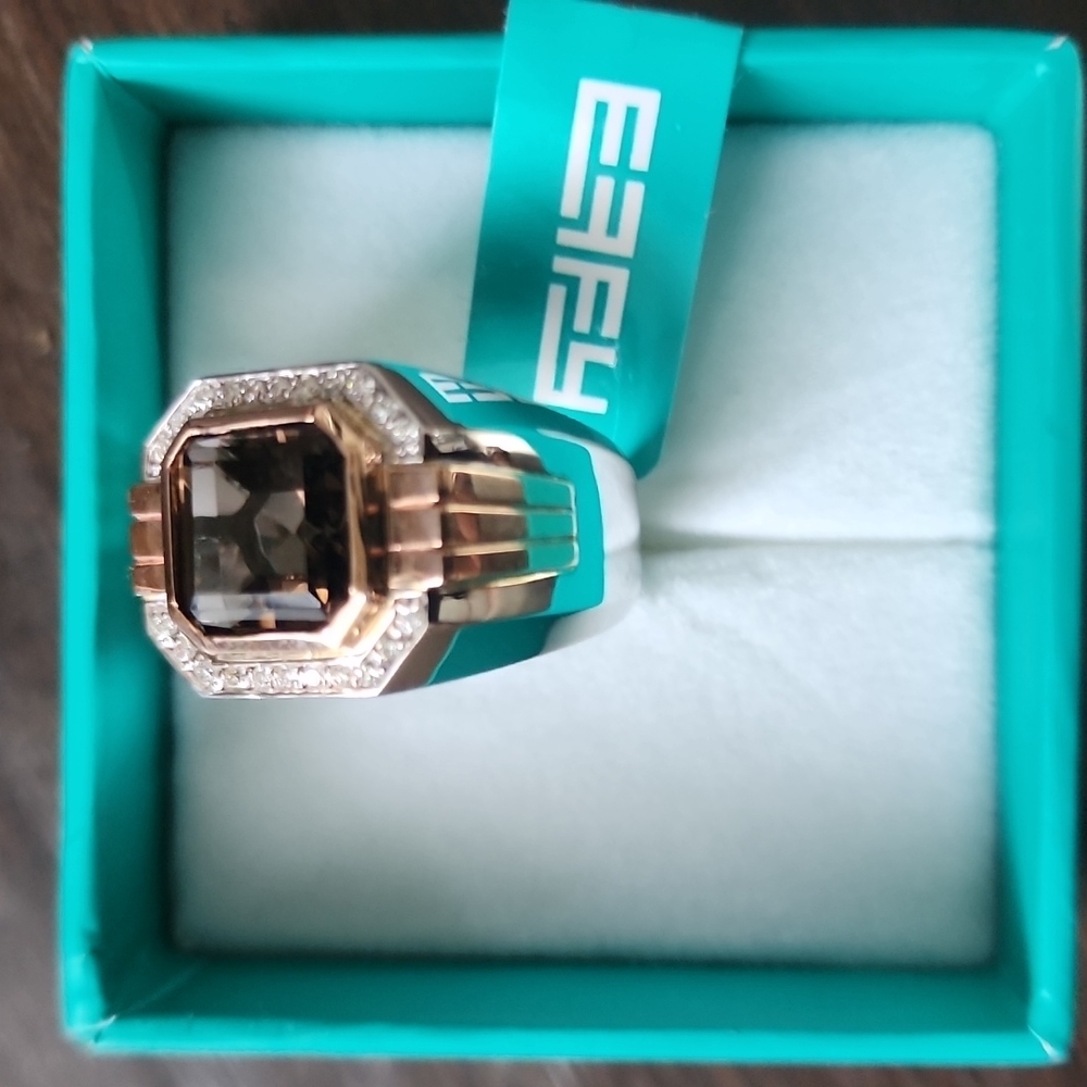 Effy men white and rose gold,smoky quartz diamond ring